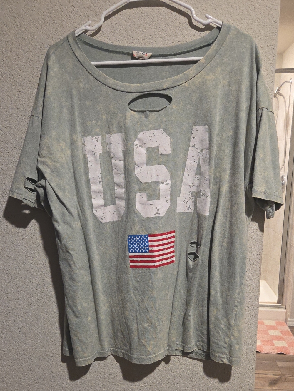 BiBi Sage Green Distressed USA Graphic Tee